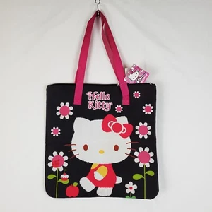 Hello Kitty Sanrio Tote Bag Large Floral Black Pink Strap Kids Children NWT - Picture 1 of 10