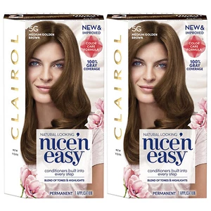 2-New Clairol Nice 'n Easy Permanent Color Kit 2.4 Oz, 5g Medium Golden Brown - Picture 1 of 2