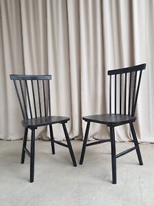 Vtg Mid Century Style Set Of 2 Painted Black Dining Chairs Scandi Retro R461