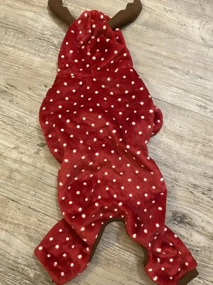 狗睡衣驯鹿红色白色圆点丝绒尺寸 M — 第 1/3 张图片