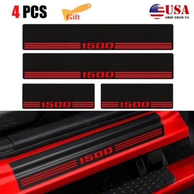 4X Protector de cubierta de umbral de puerta de fibra de carbono rojo accesorio para GMC Sierra 1500 M7 Foto 1 de 4