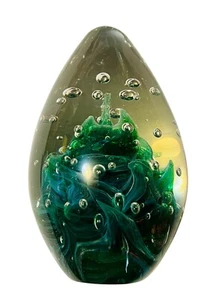 Art Glass Paperweight Ocean Waves Clear Bubbles Teardrop LARGE 7 in - Picture 1 of 3