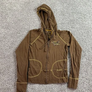Hard Rock Cafe Orlando Hoodie Girls Medium Brown Embroidered Full Zip Sweatshirt - Picture 1 of 9