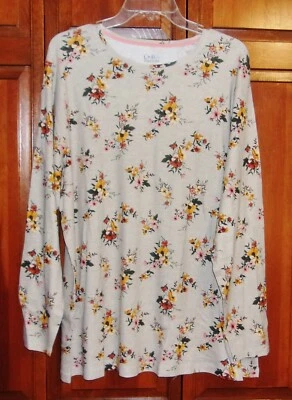Croft & Barrow  Cotton LS Crew Neck Knit Top -Beige Floral   2X,  3X, 4X   NWT - Image 1 of 4
