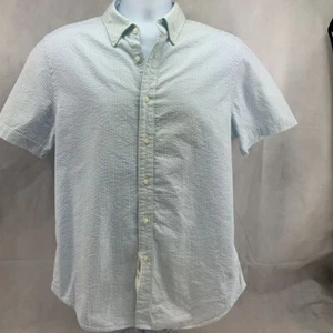 The Mens Store Oxford Shirt Blue White Stripe Short Sleeve 100% Cotton 2XL New - Picture 1 of 8