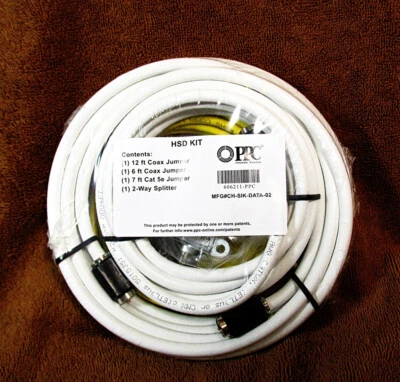 New 12 foot coax Jumper, 6 foot coax jumper 7 foot Cat 5 jumper cable + splitter - Image 1 of 4