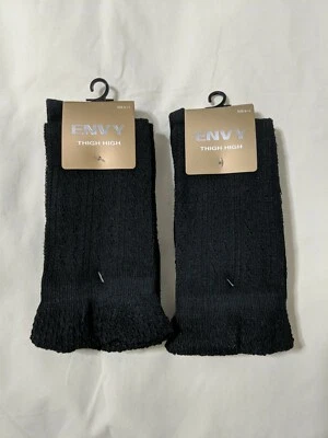 2 pr. Black Women Knit Envy Thigh High Soft Socks Size 9-11 NWT - Image 1 of 2