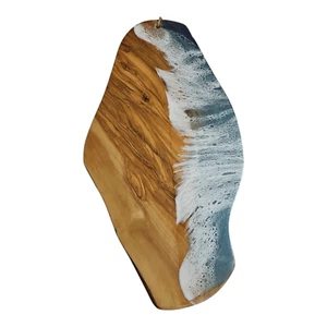 Handcrafted Ocean Wave Olive Wood Charcuterie Board - Serving Platter - Picture 1 of 4