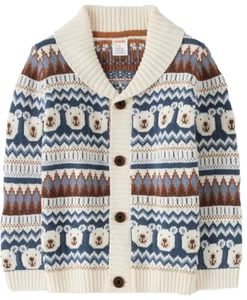 NWT Gymboree Kid Boys Polar Bear Fairisle Knit Cardigan Bear Hugs Blue Size 10 - Picture 1 of 13
