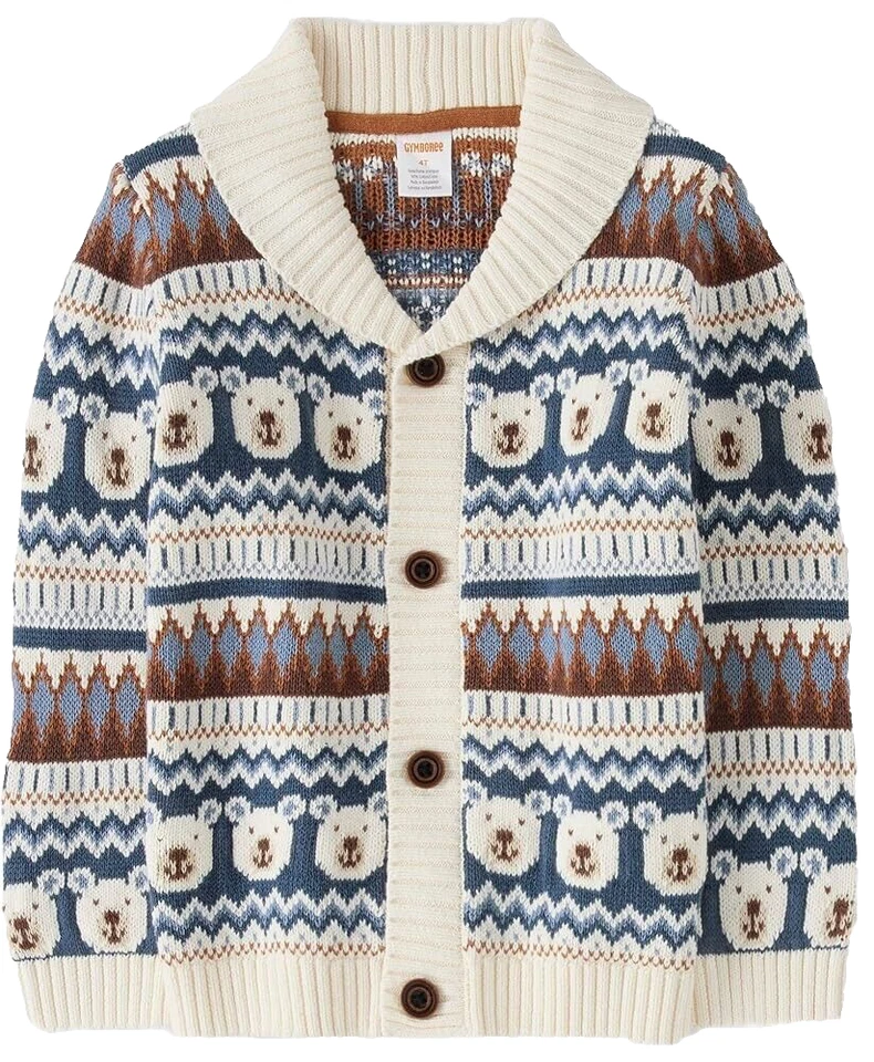 NWT Gymboree Kid Boys Polar Bear Fairisle Knit Cardigan Bear Hugs Blue Size 10 - Image 1 of 4