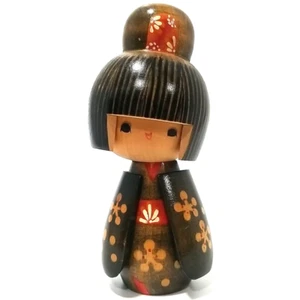 Vtg Japanese Kokeshi Doll Geisha Girl Signed Kimono Handcrafted Wooden Floral 5" - Picture 1 of 8