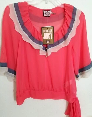 🌞JUICY COUTURE ROSA GEORGETTE 100% SEDA COLORBLOCK BLUSA TOP Talla 0 (XS)🌺¡NUEVA CON ETIQUETAS! Foto 1 de 4