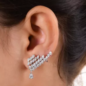 SI/H Pear Diamond Climber Earrings 18k White Solid Gold Birthday Gift 3.36 Ct - Picture 1 of 10