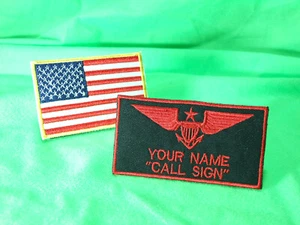 Personalised Top Gun Style NAME Patch , Air Force Pilot Wings and Country flag - Picture 1 of 3