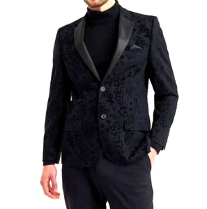 JACAMO FLORAL FLOCK VELVET SMOKING Robe TUXEDO JACKET BLAZER 54 VELOUR SUIT - Picture 1 of 13