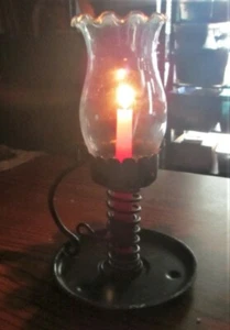 Vintage Handmade Rustic Adjustable Candle Holder Lamp w/Scalloped Glass Globe - Picture 1 of 12