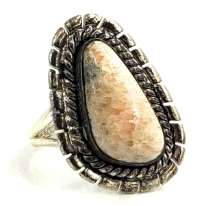 Sterling Silver Ring Size 9 Womens Southwestern Artisan Light Pink Natural Stone - Picture 1 of 9