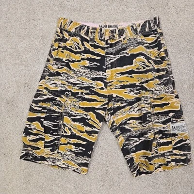 Akoo Brand Tiger Camo 11" Cargo Shorts Mens 32 Relaxed Fit Military Y2K Fox Logo - Image 1 of 4