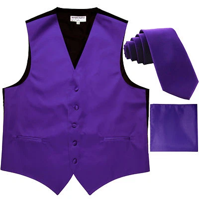 New Men Vesuvio Napoli slim fit Tuxedo Vest_2.5" Skinny Necktie & hankie purple - Image 1 of 4