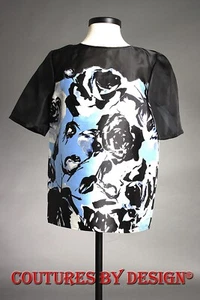 Blusa St John Knits Silk Illusion Top, Negra y Azul Floral Multi Talla 8 Nueva con Etiquetas $695 - Imagen 1 de 4