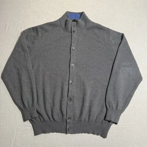 Loro Piana Cashmere Cardigan Men’s Size IT 56 Leather Trim Italy Grey Blue - Picture 1 of 15