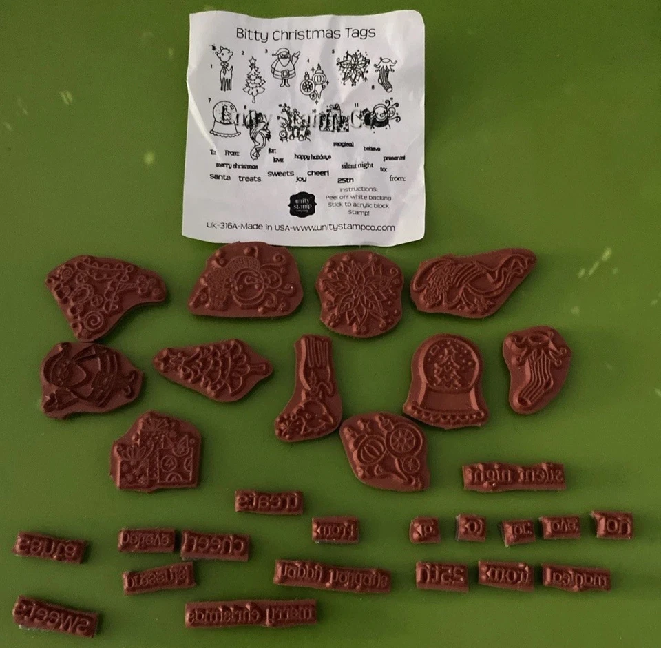 29 Piece Unity Stamp Company Bitty Christmas Tags Rubber Stamps Set - Image 1 of 4