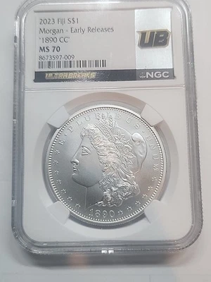 2023 $1 FIJI SILVER 1880 CC MORGAN NGC MS70 ULTRA BREAKS LABEL 1 OZ .999 FINE ER - Image 1 of 2