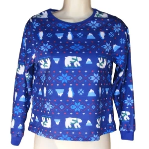new! LANZ Pajama Top,Youth L, Polar bears Penguins. Blue, Long sleeve - Picture 1 of 7