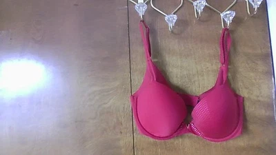 Victoria's Secret Red Lined Demi Bra 32D Bling Gold Dots & Center V Adj Straps - Image 1 of 4