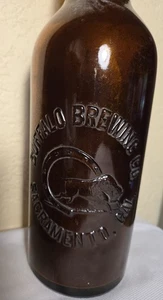 Botella Buffalo Brewing Co marrón antigua con tapa 12" de alto, Sacramento CA - Imagen 1 de 8