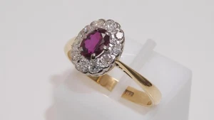 Vintage 18carat 18k Yellow Gold Ruby & Diamond Set Cluster Ring UK O - US 7 - Picture 1 of 10
