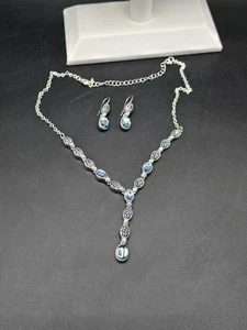 Avon Sparkling “Y” Necklace And Earring Set  Blue Color - Picture 1 of 5