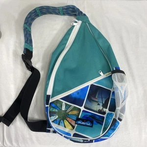 KAVU Borsa a tracolla blu e verde Busy Living tavola da surf oceano con interno al neon - Foto 1 di 7