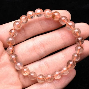7.7mm Natural Copper Hair Rutilated Quartz Crystal Round Beads Bracelet AAA - Picture 1 of 6