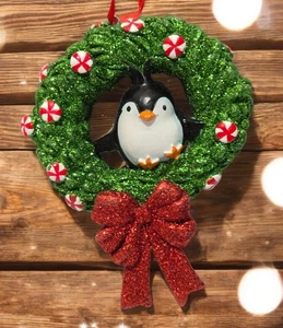 Penguin Christmas Wreath Ornament, Penguin lover Christmas Ornament - Picture 1 of 3