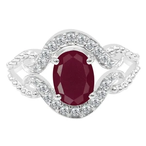 Anillo para mujer de plata de ley 925 y forma ovalada de 2,21 quilates rubí rojo birmano natural - Imagen 1 de 4