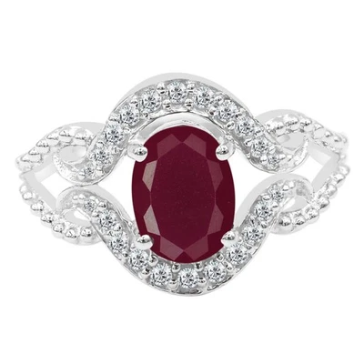 925 Sterling Silver & Oval Shape 2.21Ct Natural Burmese Red Ruby Women's Ring - Image 1 of 4