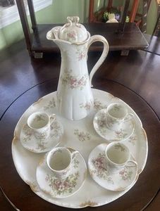 Heiße Schokolade Tassen Topf Untertassen Set mit Serviertablett Limoges France W.G. & Co - Bild 1 von 24