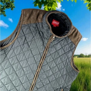 Coleman Work Vest Men XL Quilted Full Zip Charcoal Hiking Guide Pockets Suede - Picture 1 of 10