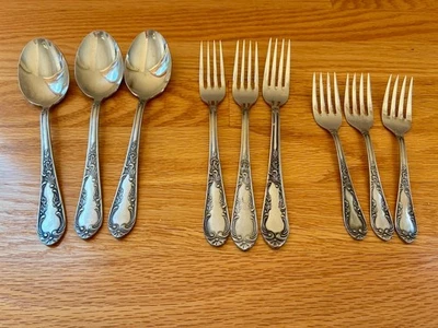 Cubiertos AFS1 Amefa 9 piezas pergaminos de acero inoxidable mango satinado tenedores holandeses cucharas Foto 1 de 2