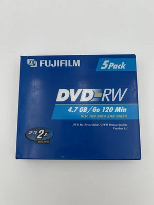 DVD RW Fujifilm Discs Disks DVDS 120 Min 4.7gb Jewel Cases Brand New Pack Of 5 - Image 1 of 2