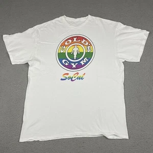 Gold’s Gym Shirt Adult XL White Rainbow Short Workout Spell Out SoCal Rare - Picture 1 of 8