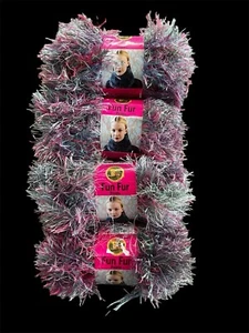 Lot 4 Lion Brand Skeins Fun Fur Print Eyelash Yarn Color Tropical Rainbow #208 - Picture 1 of 4