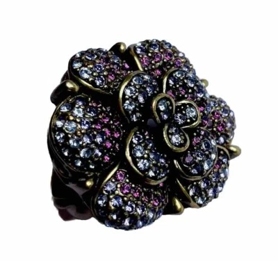 Vtg Heidi Daus Ring Size 8 Petal Profusion Flower Tanzanite Swarovski Crystals - Image 1 of 4