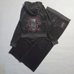 Authentic Juicy Couture Velour Y2K Women Setup parka jacket pant brown used JP - Picture 1 of 13