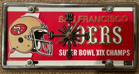 San Francisco 49ers Vintage Super Bowl XIX Champs Custom License Plate Clock Cover