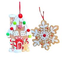 2 Set Gingerbread Ornaments • PVC Santa Gift Wrapping Topper Flat Back Kids
