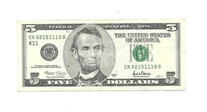 2001- $5. DOLLAR NOTE VERY CRISPY, FANCY # (02151119) - GREAT BILL. - Picture 1 of 2
