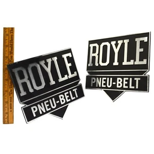 Vintage MACHINIST NAMEPLATE Lot; 2 ROYLE PNEU-BELT LOGO TAGS Paterson/Oakland NJ - Picture 1 of 7