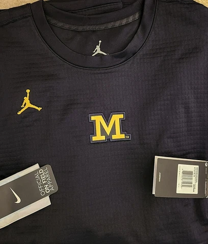 Nike Jordan Michigan Wolverines Therma Fit Patched On Field Blue Shirt Jersey Cover